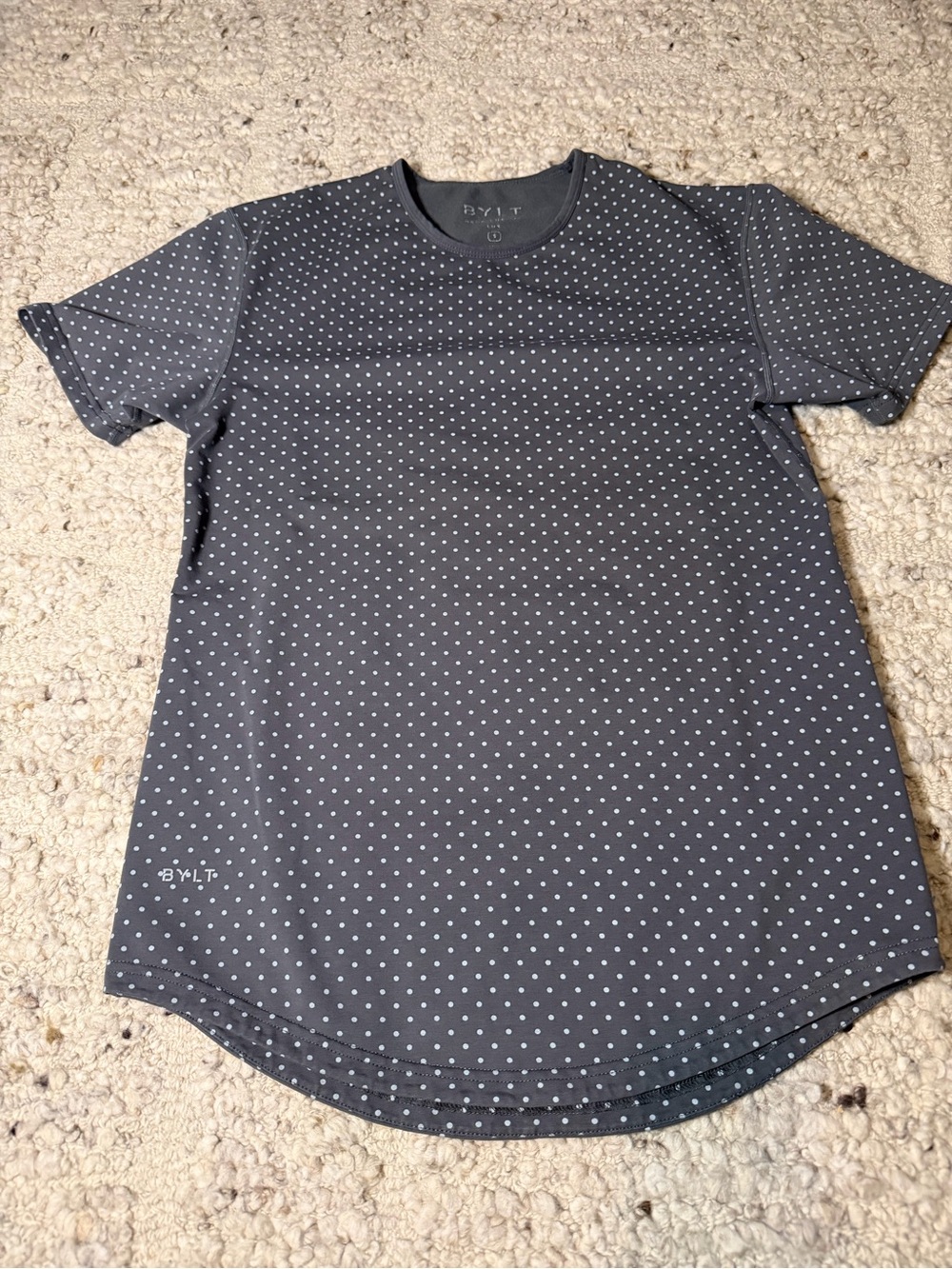 BYLT Basics Short Sleeve Crewneck Tee in Charcoal with White Micro Dots